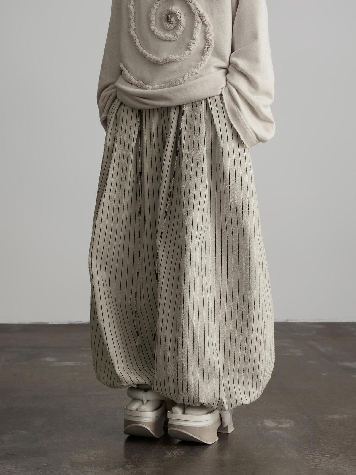INDULGE Striped Distressed Drawstring Wide Leg 3d Cut Women&