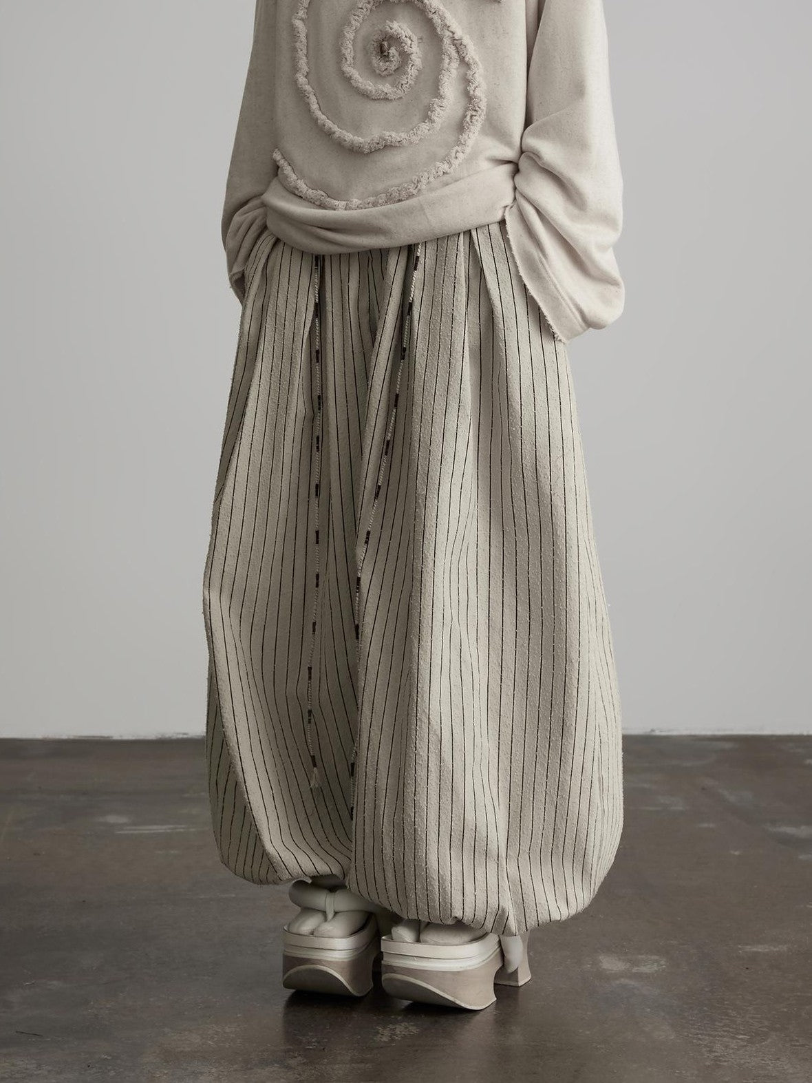 INDULGE Striped Distressed Drawstring Wide Leg 3d Cut Women&
