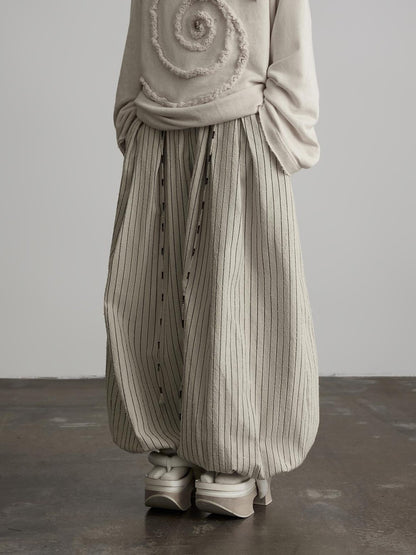 INDULGE Striped Distressed Drawstring Wide Leg 3d Cut Women&