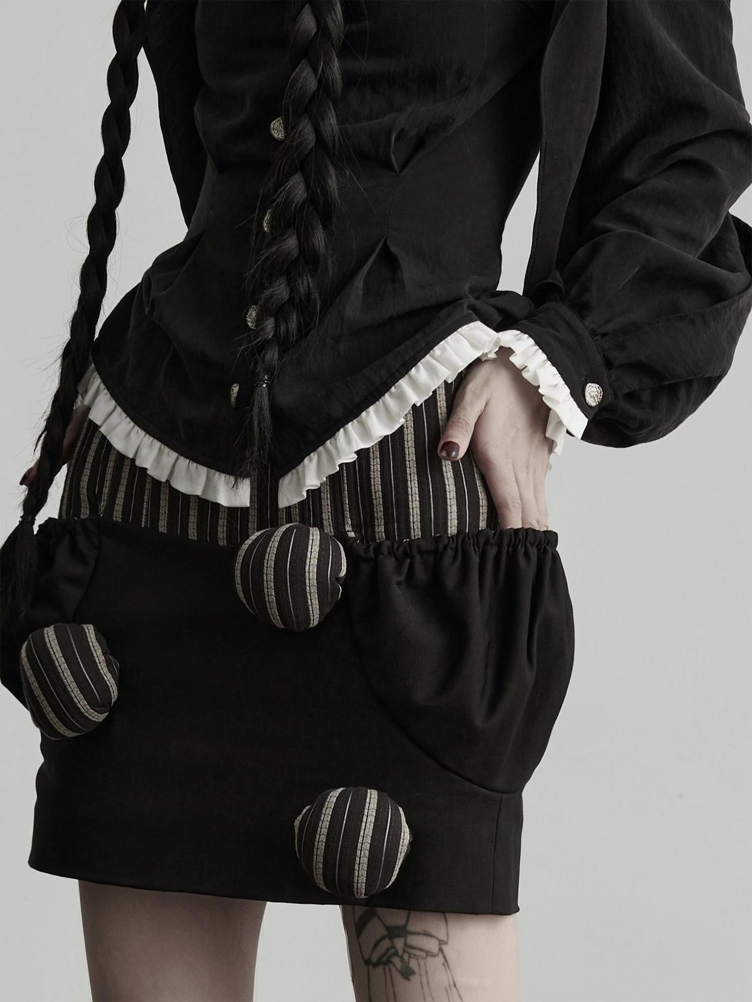 INDULGE Striped Patchwork Pompom High Waist Women&