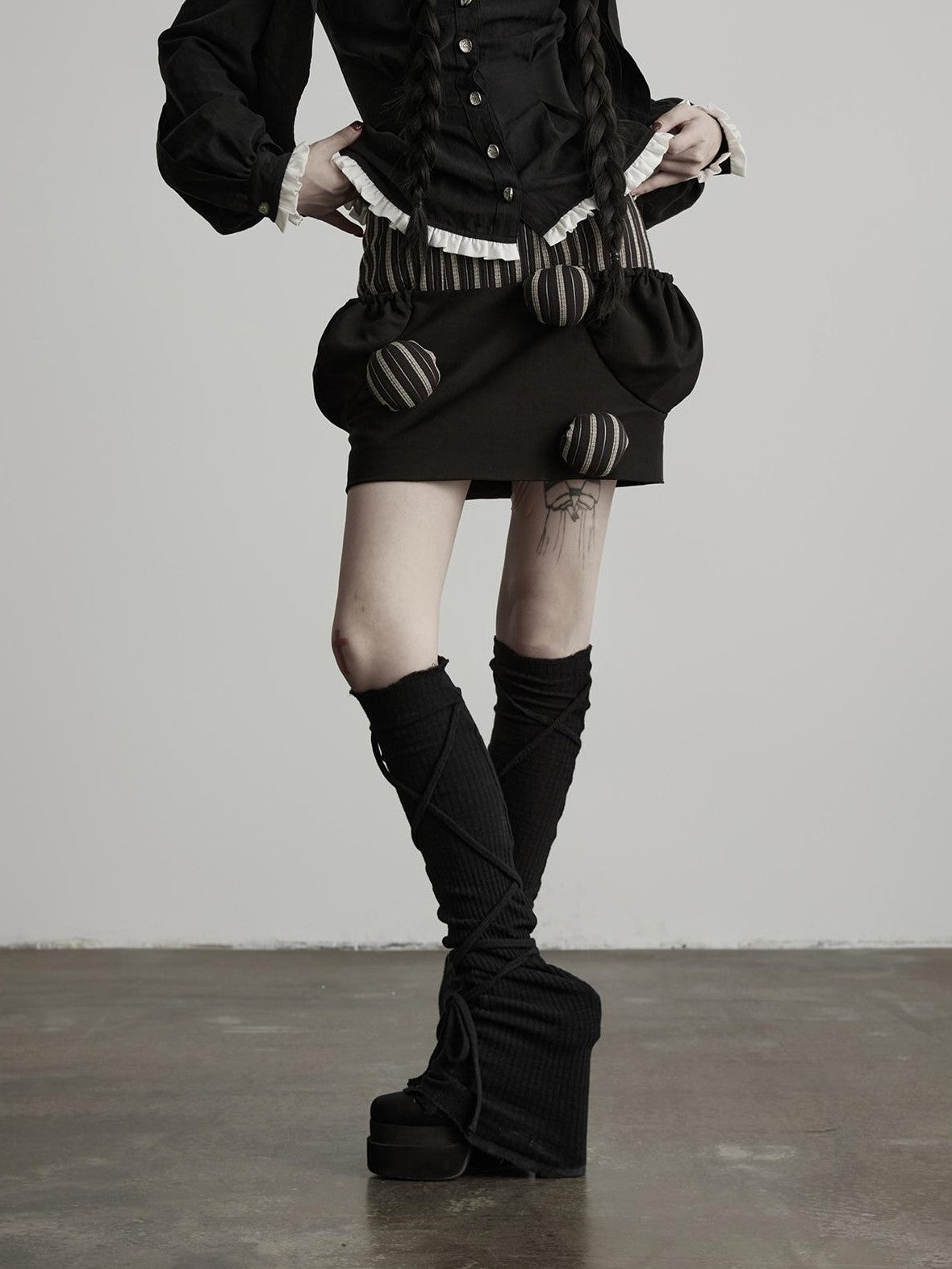 INDULGE Striped Patchwork Pompom High Waist Women&