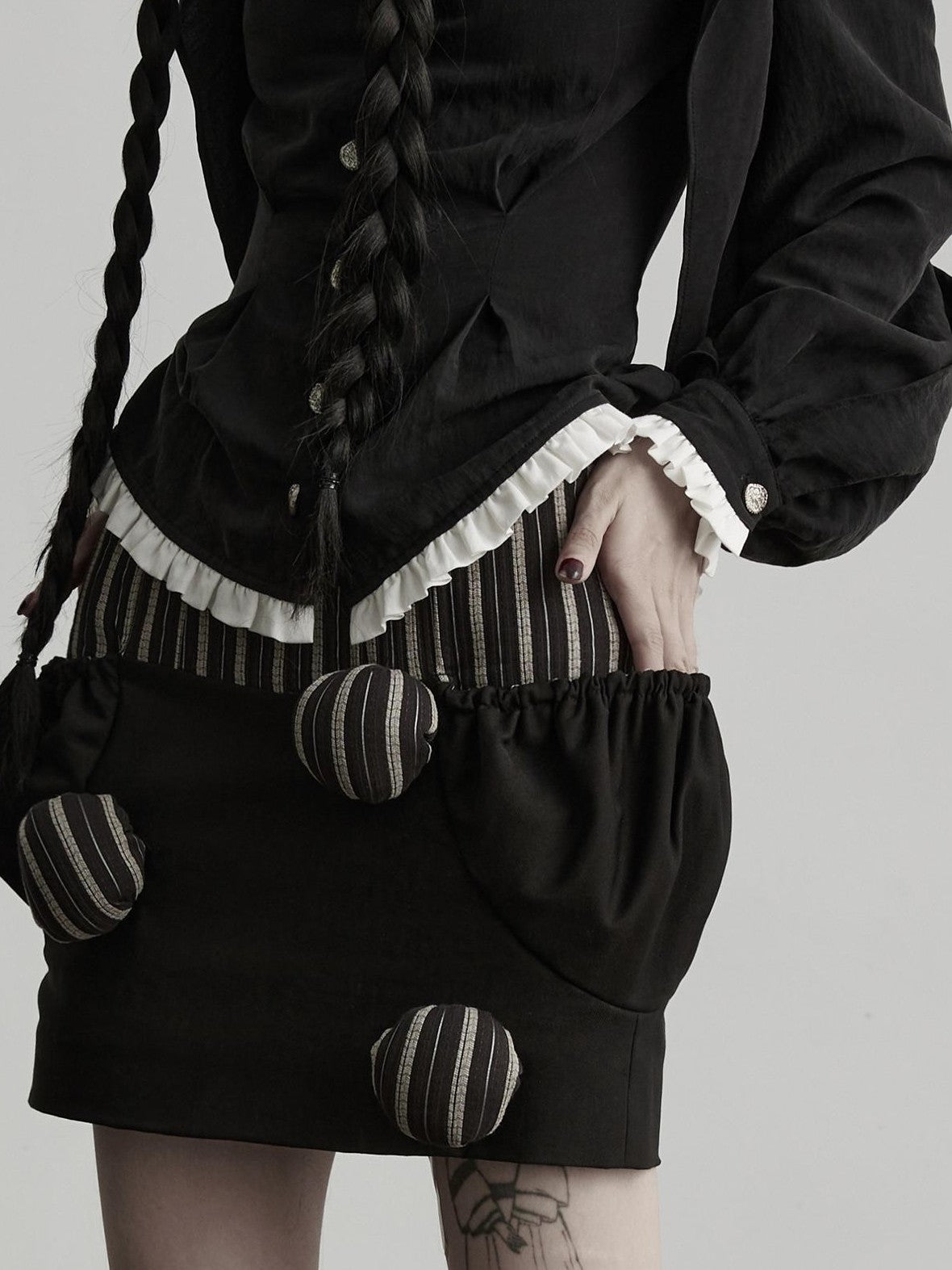INDULGE Striped Patchwork Pompom High Waist Women&