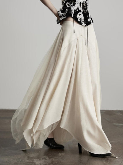 INDULGE Tassel Patchwork Palace Aline Mid Waist Women Off White Maxi Skirts