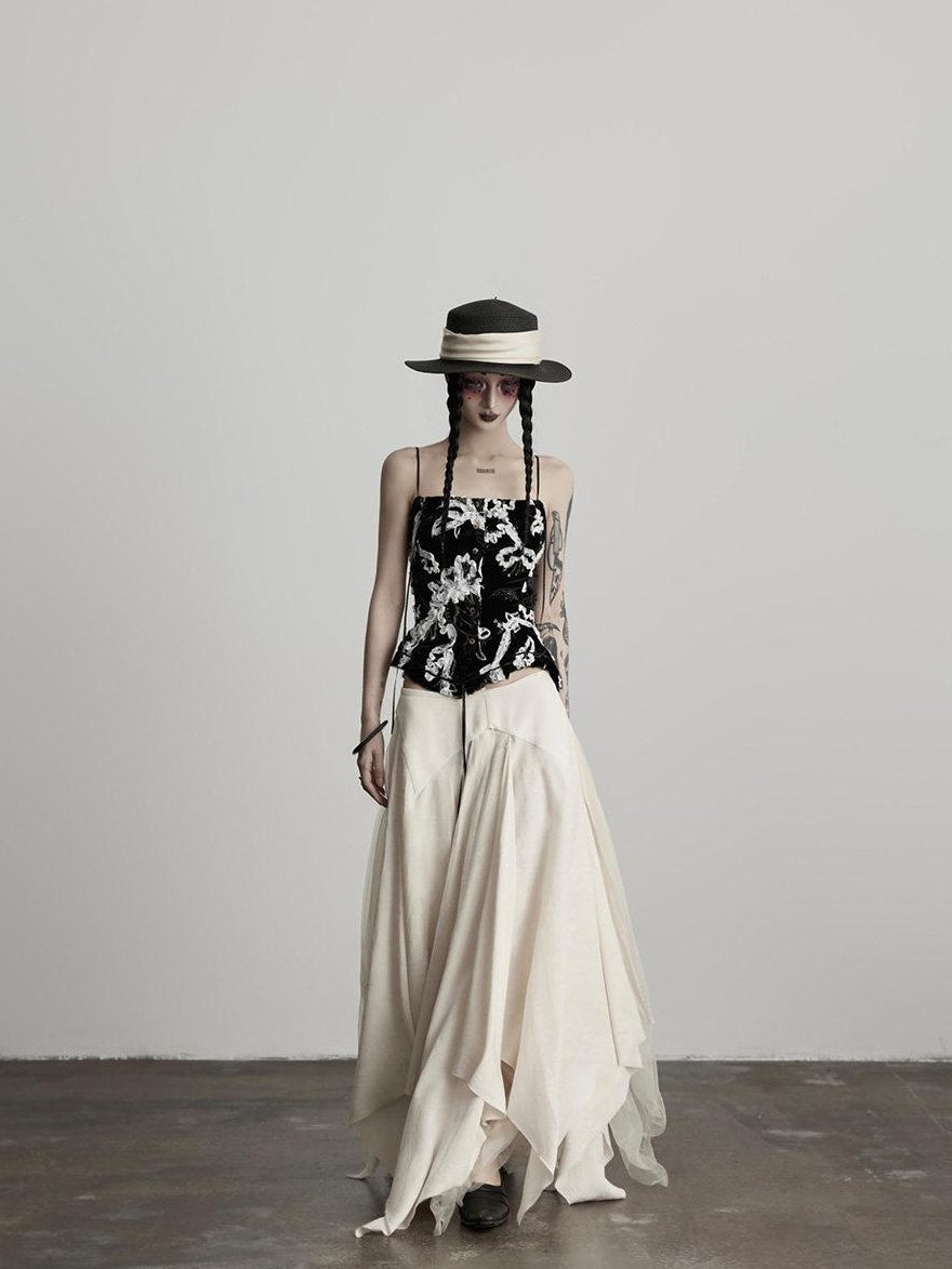 INDULGE Tassel Patchwork Palace Aline Mid Waist Women Off White Maxi Skirts