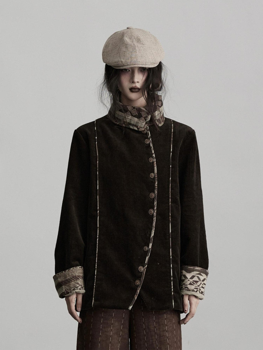 INDULGE Warm 100 Cotton Oversized Vintage Lapel Button Womens Moss Green Casual Jackets