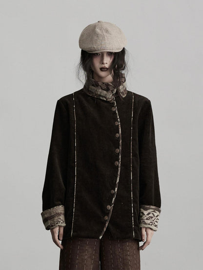 INDULGE Warm 100 Cotton Oversized Vintage Lapel Button Womens Moss Green Casual Jackets