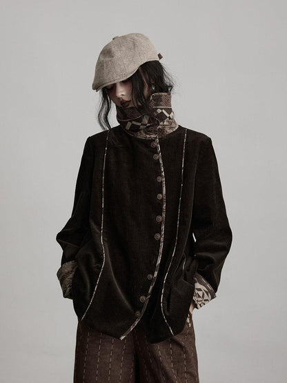 INDULGE Warm 100 Cotton Oversized Vintage Lapel Button Womens Moss Green Casual Jackets