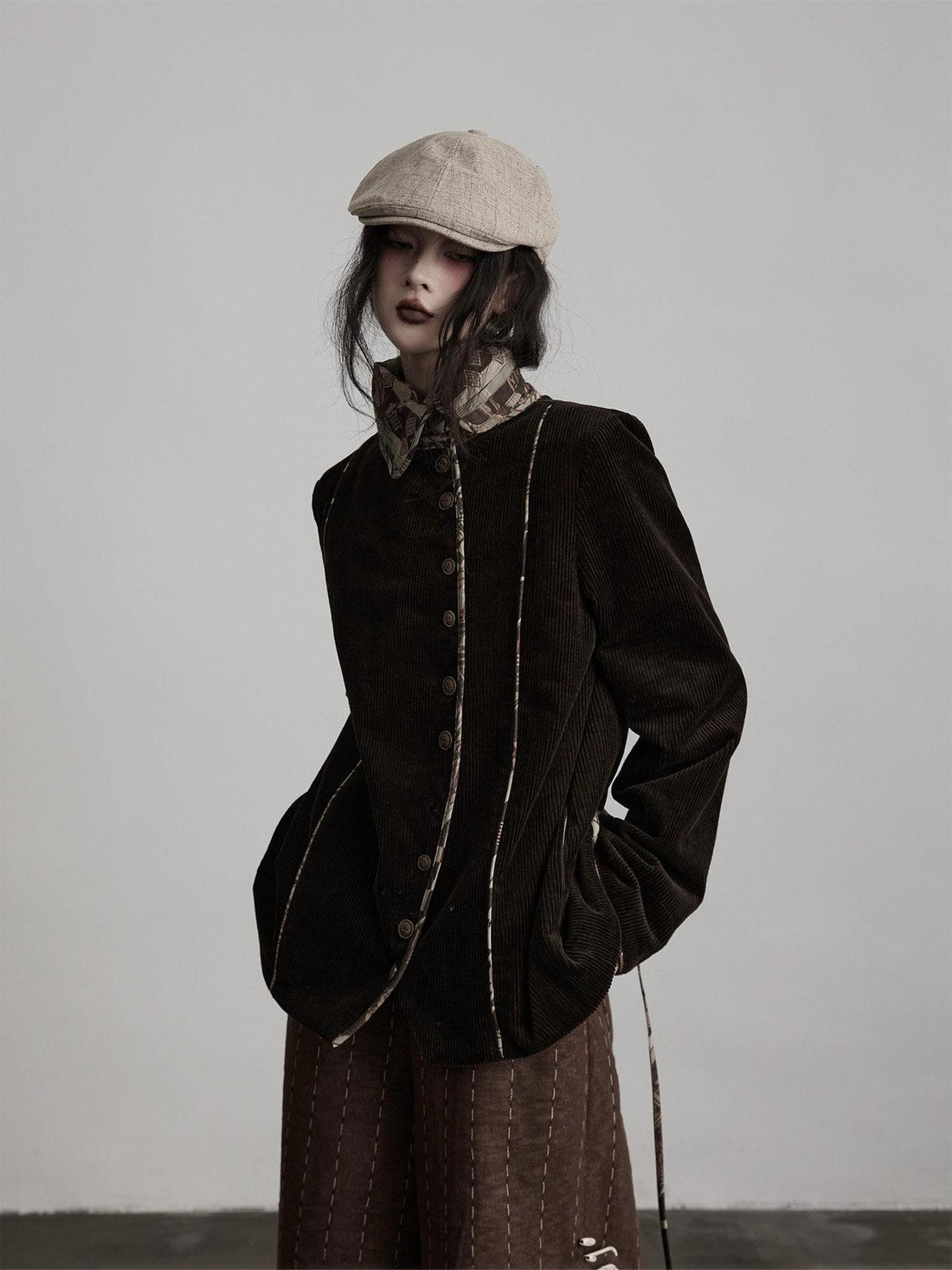 INDULGE Warm 100 Cotton Oversized Vintage Lapel Button Womens Moss Green Casual Jackets