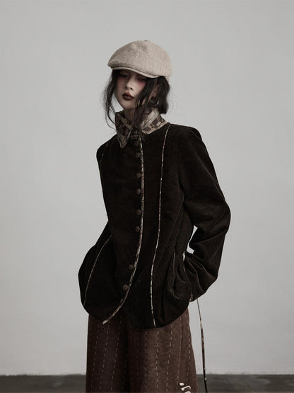 INDULGE Warm 100 Cotton Oversized Vintage Lapel Button Womens Moss Green Casual Jackets