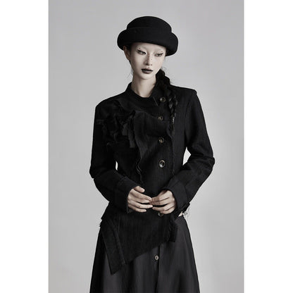 INDULGE Vestes courtes asymétriques en laine brossée chaude pour femmes, noires, à col montant.