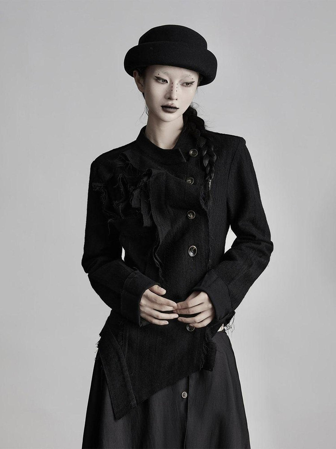 INDULGE Warm Brushed Wool Slim Asymmetrical Womens Black Mock Neck Cropped Jackets