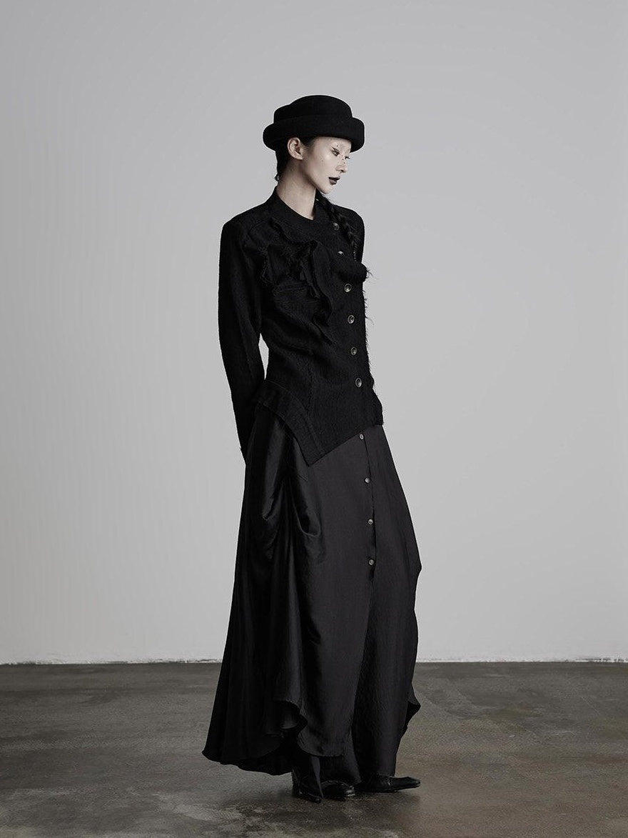 INDULGE Vestes courtes asymétriques en laine brossée chaude pour femmes, noires, à col montant.