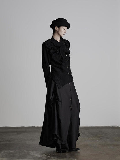 INDULGE Vestes courtes asymétriques en laine brossée chaude pour femmes, noires, à col montant.
