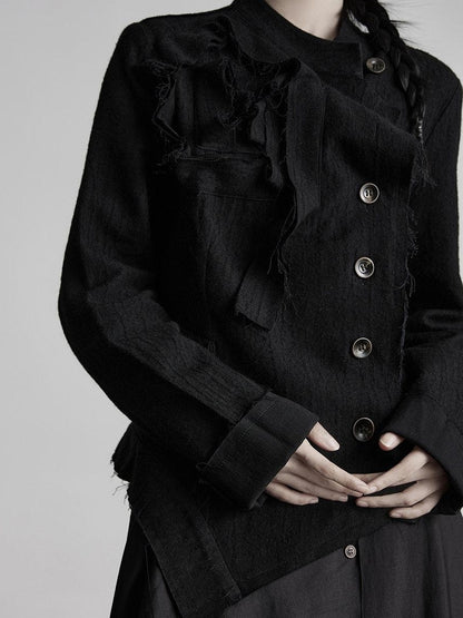 INDULGE Vestes courtes asymétriques en laine brossée chaude pour femmes, noires, à col montant.