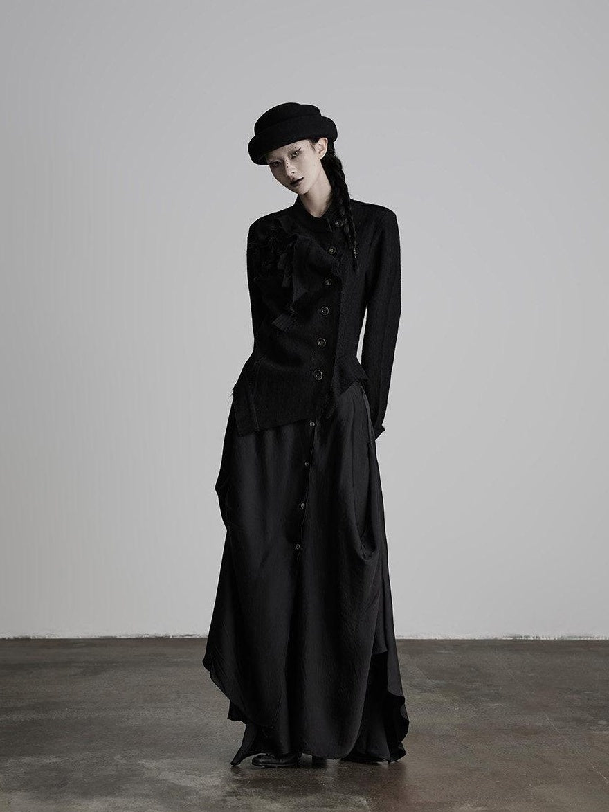 INDULGE Vestes courtes asymétriques en laine brossée chaude pour femmes, noires, à col montant.