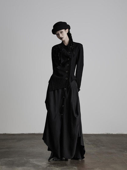INDULGE Vestes courtes asymétriques en laine brossée chaude pour femmes, noires, à col montant.