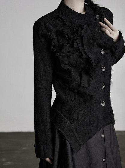 INDULGE Vestes courtes asymétriques en laine brossée chaude pour femmes, noires, à col montant.