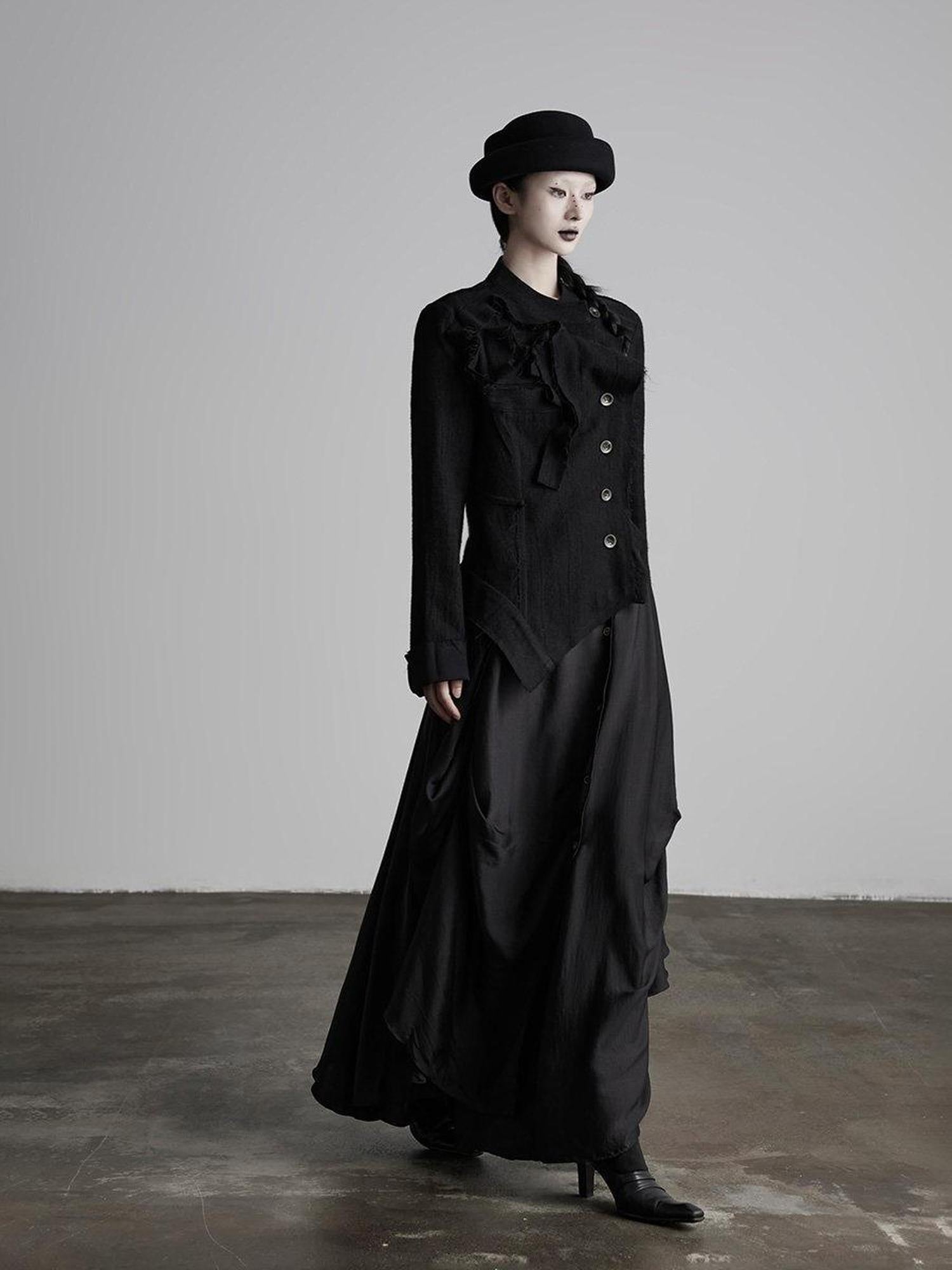 INDULGE Vestes courtes asymétriques en laine brossée chaude pour femmes, noires, à col montant.