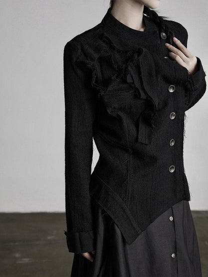 INDULGE Vestes courtes asymétriques en laine brossée chaude pour femmes, noires, à col montant.