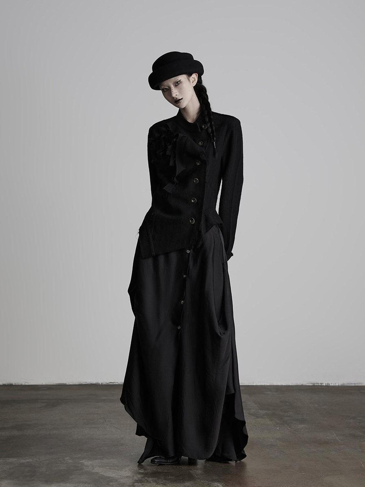 INDULGE Vestes courtes asymétriques en laine brossée chaude pour femmes, noires, à col montant.