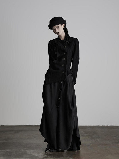 INDULGE Vestes courtes asymétriques en laine brossée chaude pour femmes, noires, à col montant.