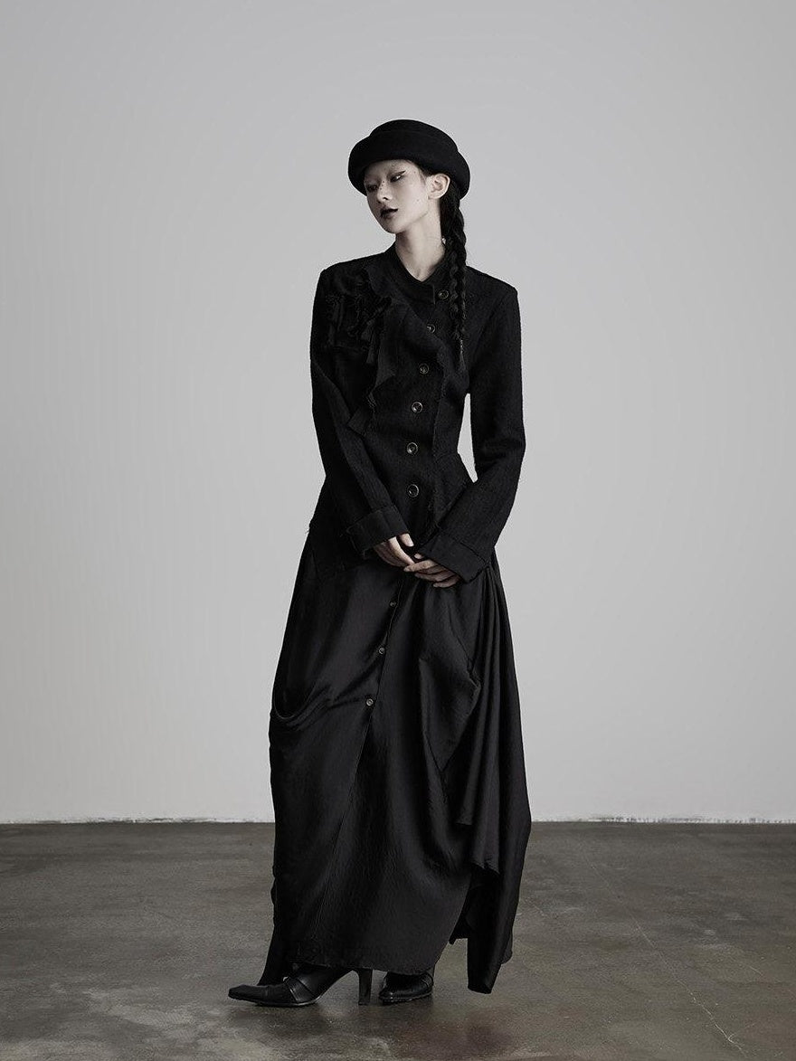 INDULGE Vestes courtes asymétriques en laine brossée chaude pour femmes, noires, à col montant.