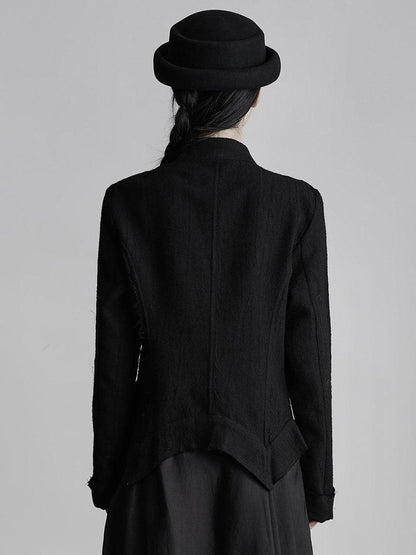INDULGE Vestes courtes asymétriques en laine brossée chaude pour femmes, noires, à col montant.