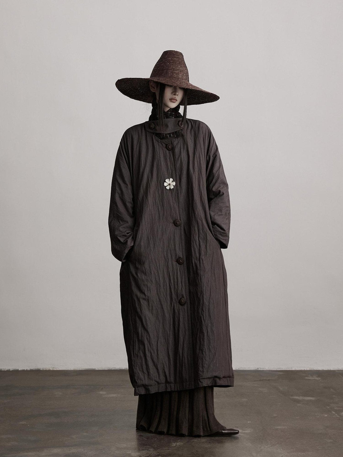 INDULGE Warm Cotton Lined Vintage Commuter Loose Button Collar Women Grey Trench Coats