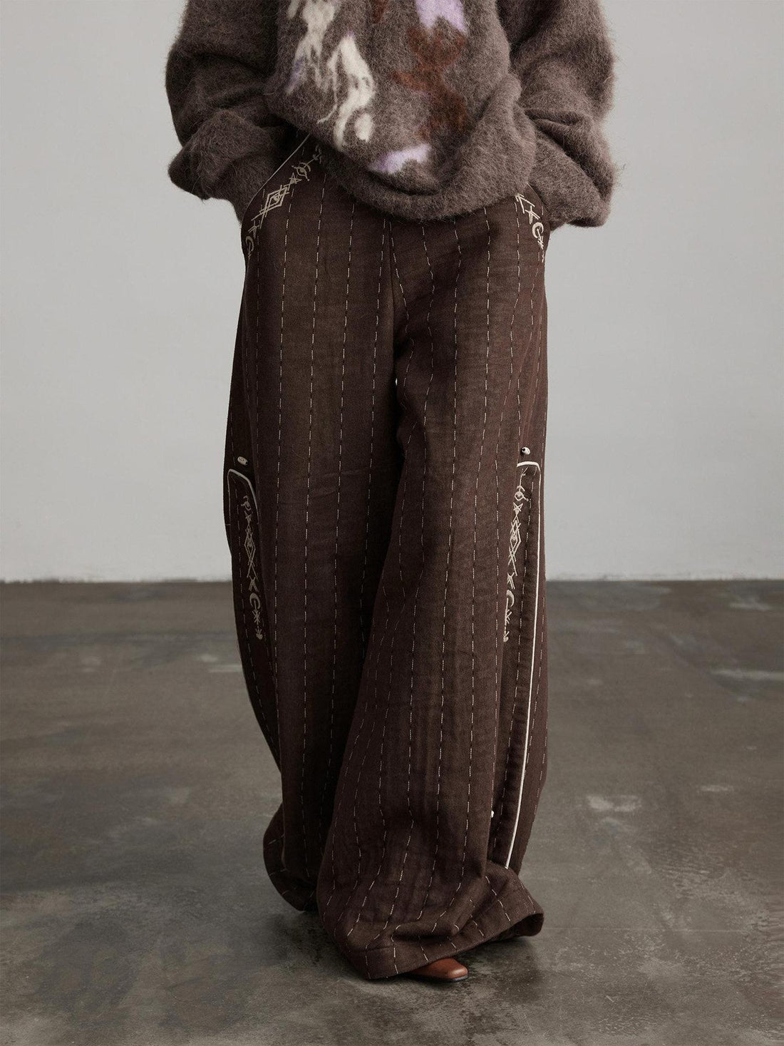 INDULGE Warm Fleece Gothic Striped Pocket Loose Natural Waist Women Wide-Leg Pants