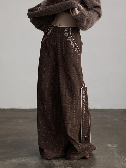 INDULGE Warm Fleece Gothic Striped Pocket Loose Natural Waist Women Wide-Leg Pants