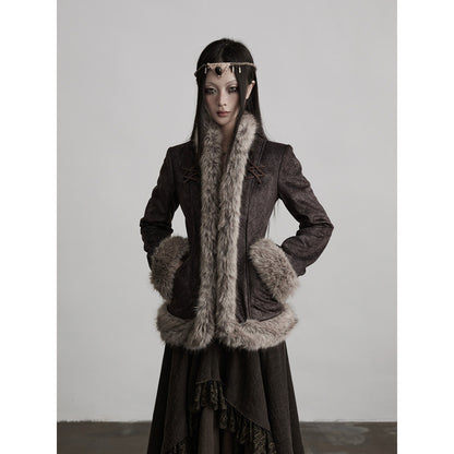 INDULGE Vestes courtes pour femmes en polyester épais et chaud, avec col en fourrure élégant et poches latérales.