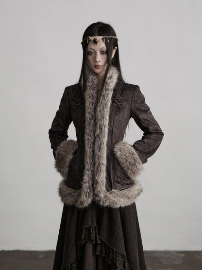 INDULGE Vestes courtes pour femmes en polyester épais et chaud, avec col en fourrure élégant et poches latérales.