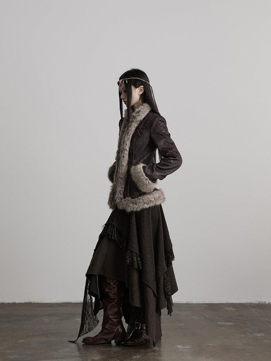 INDULGE Vestes courtes pour femmes en polyester épais et chaud, avec col en fourrure élégant et poches latérales.
