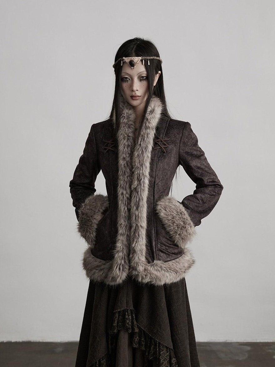 INDULGE Vestes courtes pour femmes en polyester épais et chaud, avec col en fourrure élégant et poches latérales.