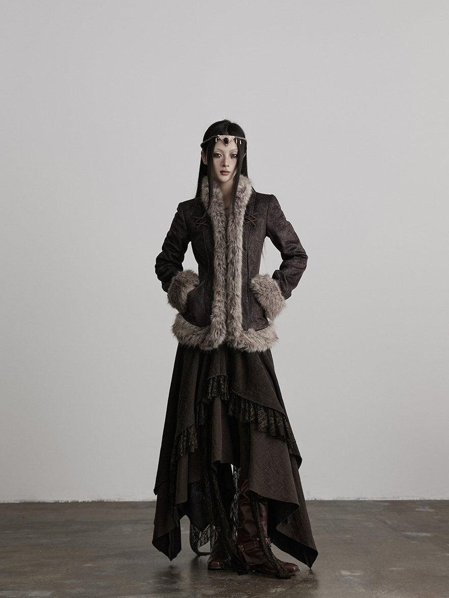 INDULGE Vestes courtes pour femmes en polyester épais et chaud, avec col en fourrure élégant et poches latérales.