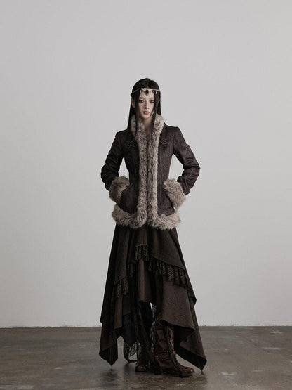 INDULGE Vestes courtes pour femmes en polyester épais et chaud, avec col en fourrure élégant et poches latérales.