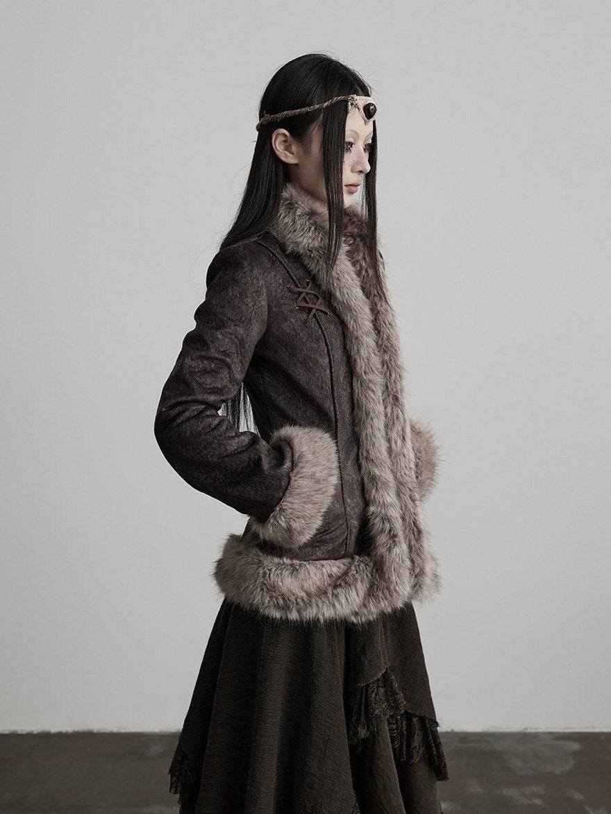 INDULGE Vestes courtes pour femmes en polyester épais et chaud, avec col en fourrure élégant et poches latérales.