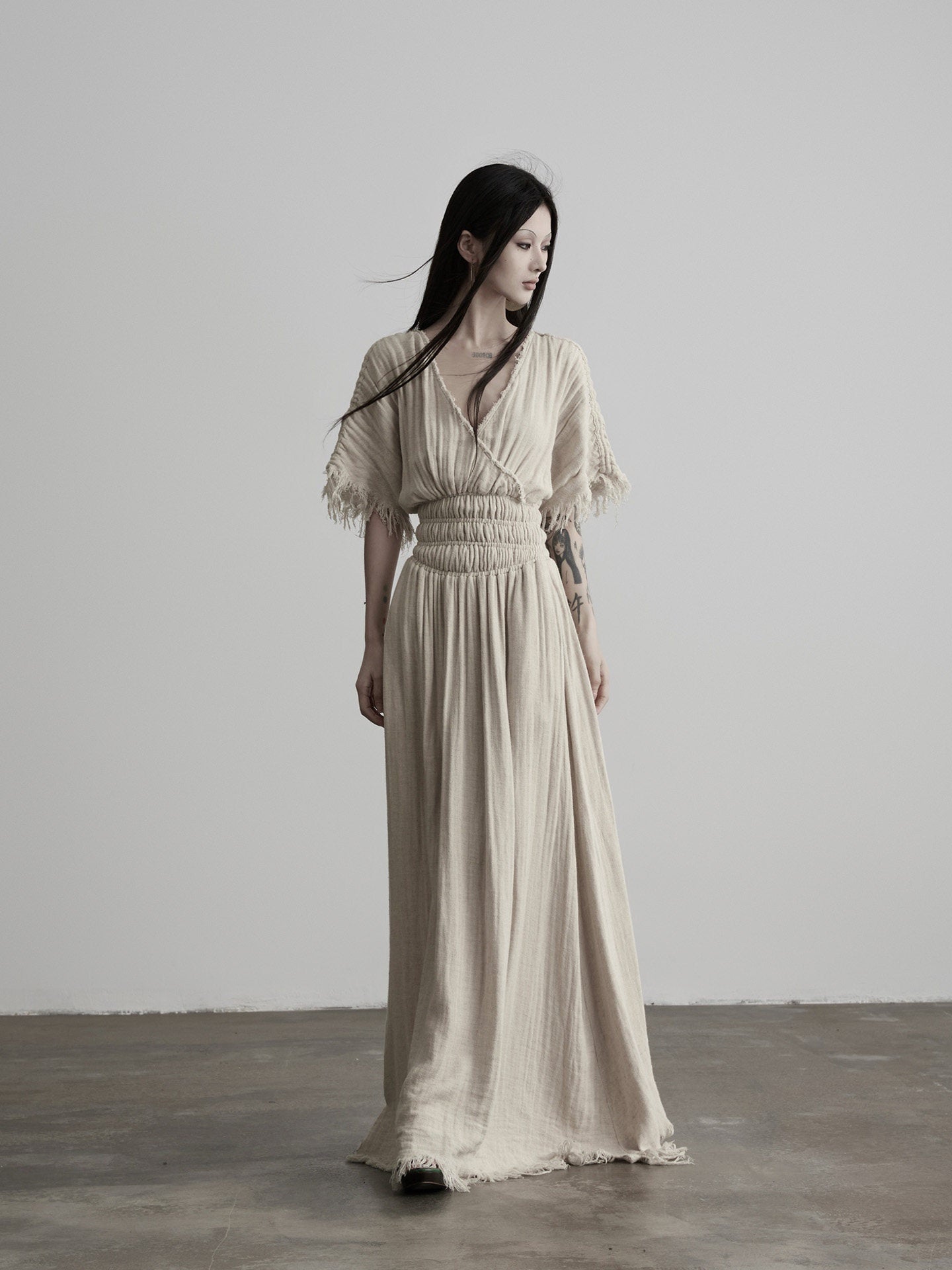 INDULGE_Washed_Tassel_V-neck_Cinched_Waist_Women&
