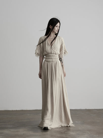 INDULGE_Washed_Tassel_V-neck_Cinched_Waist_Women&