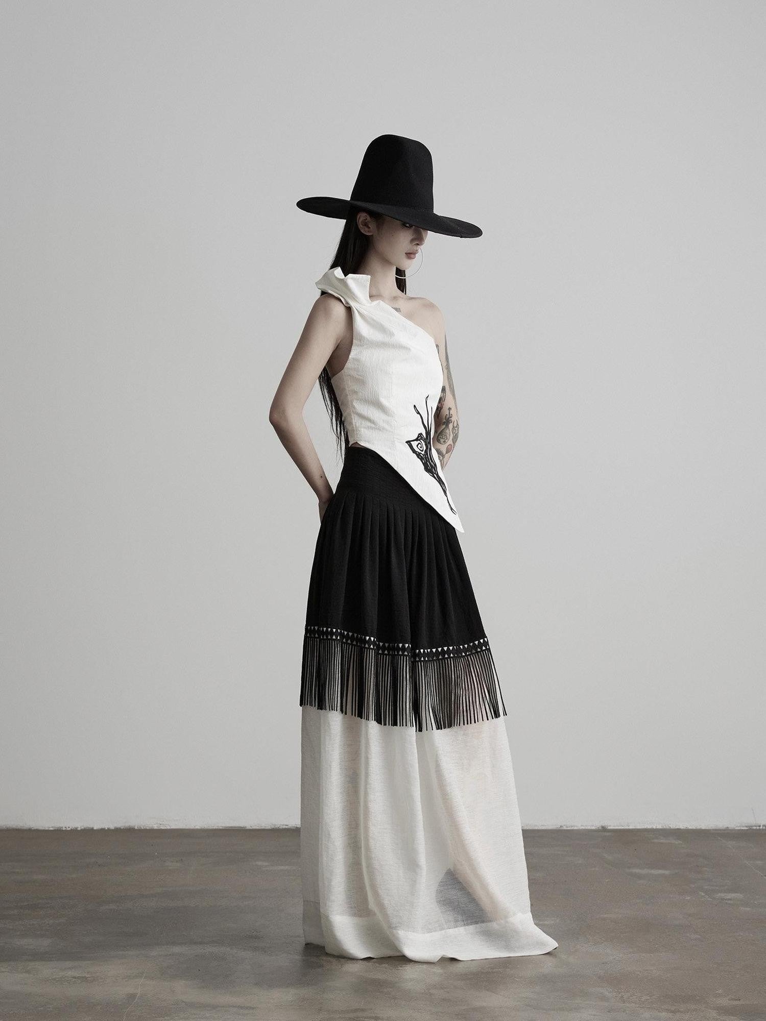 INDULGE White Embroidered One Shoulder Asymmetric Hem Women&