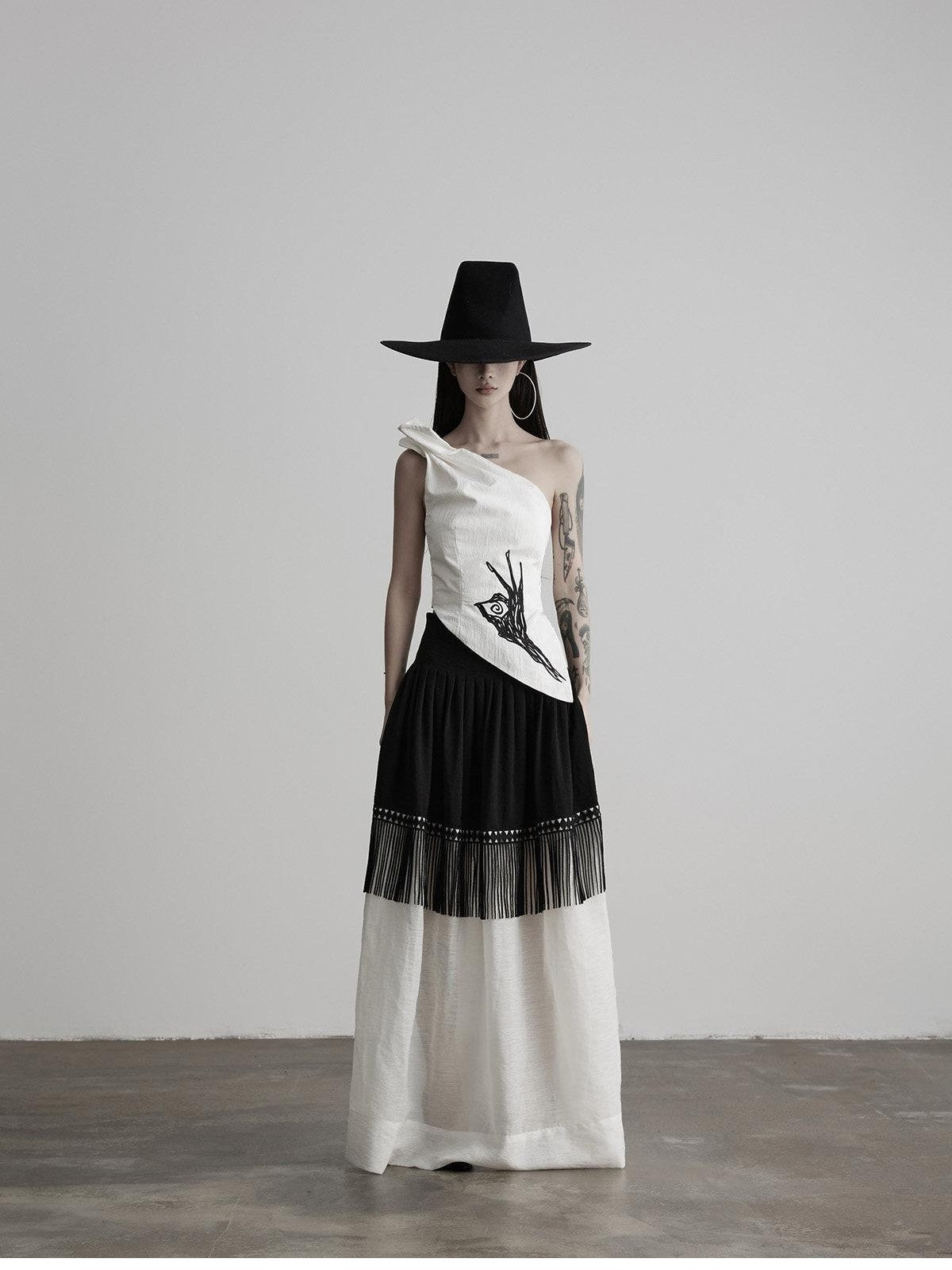 INDULGE White Embroidered One Shoulder Asymmetric Hem Women&