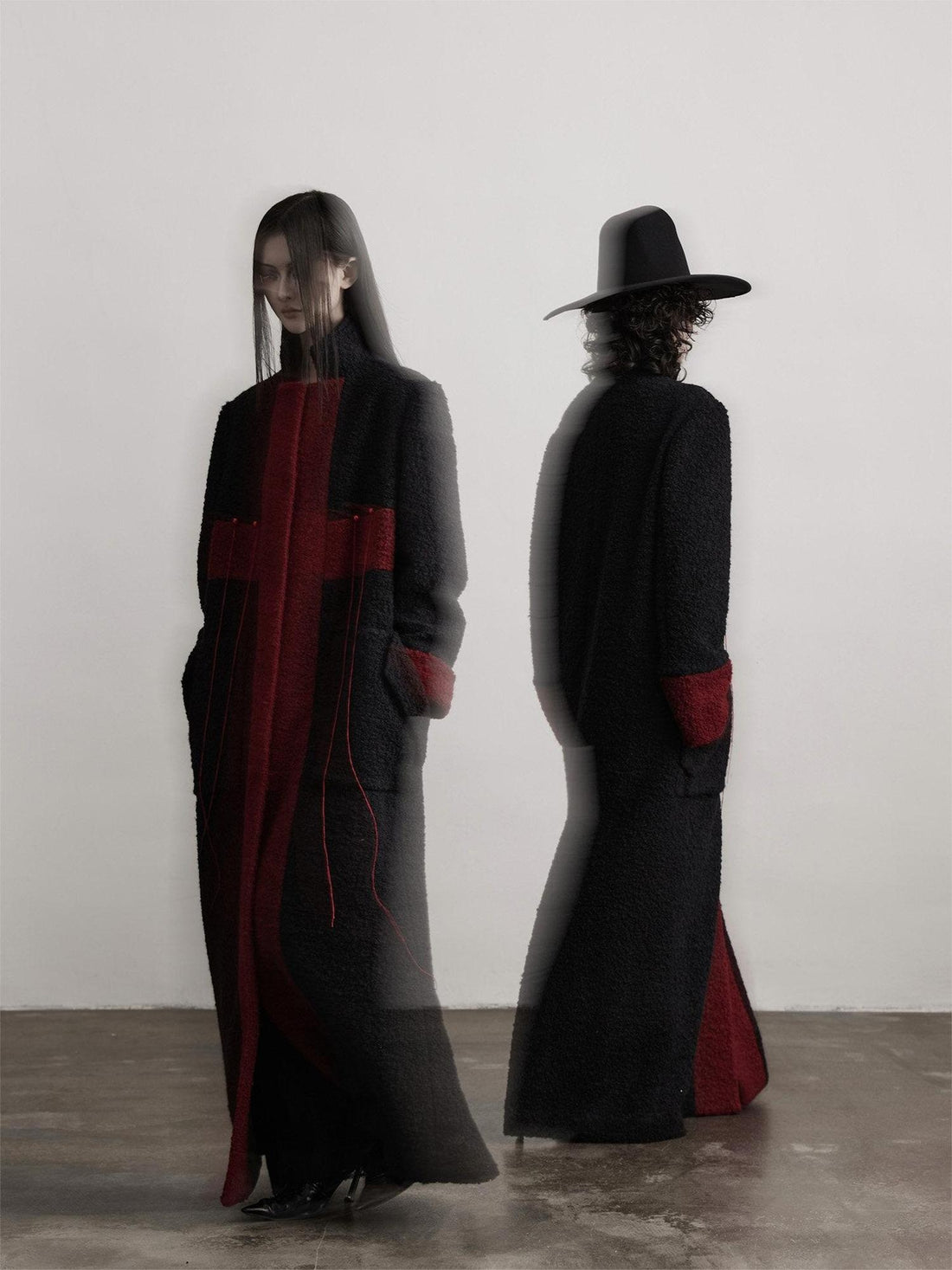 INDULGE Wool Blend Warm Cross Detail Street Punk Loose Fit Stand Collar Black Long Coats