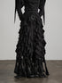 INDULGE Wrinkle Free Cotton Blend Lace Trim Mid Waist Casual Women Black Tiered Skirts