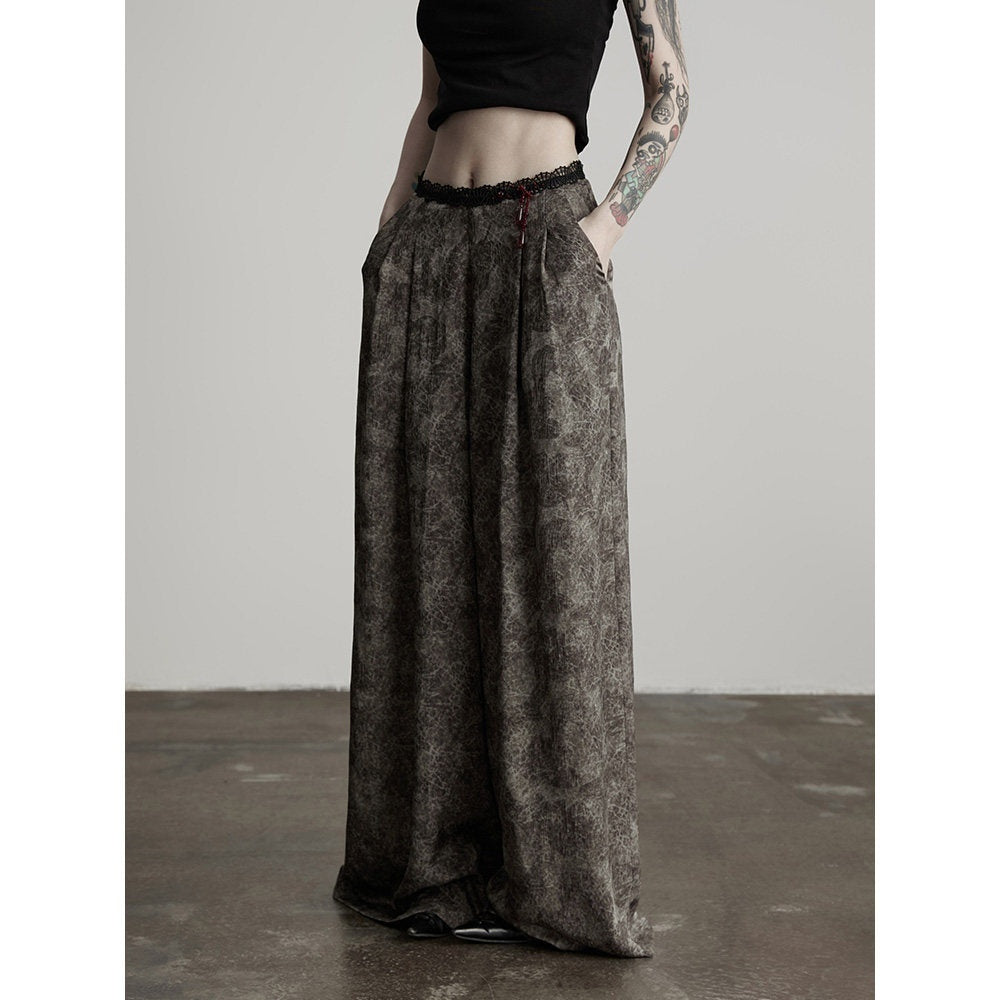 INDULGE Wrinkle Free Polyester Elastic Waist Pockets Loose Women Gray Wide-Leg Pants