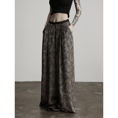 INDULGE Wrinkle Free Polyester Elastic Waist Pockets Loose Women Gray Wide-Leg Pants