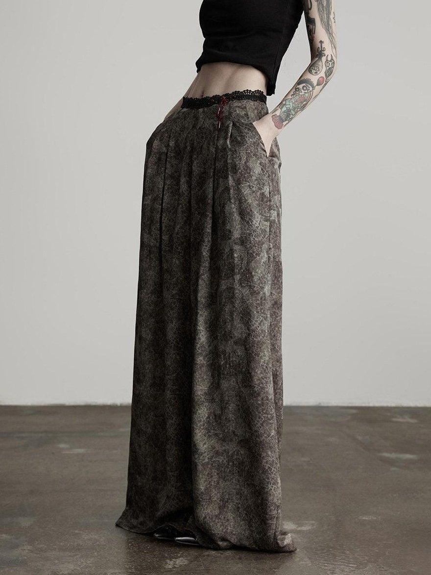 INDULGE Wrinkle Free Polyester Elastic Waist Pockets Loose Women Gray Wide-Leg Pants