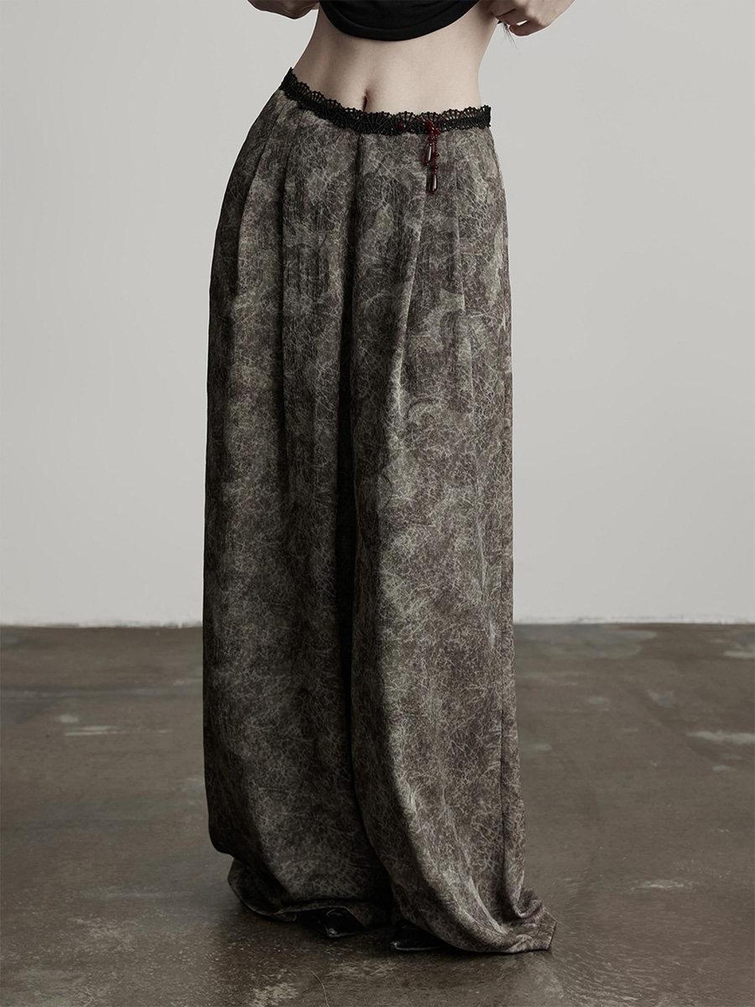 INDULGE Wrinkle Free Polyester Elastic Waist Pockets Loose Women Gray Wide-Leg Pants