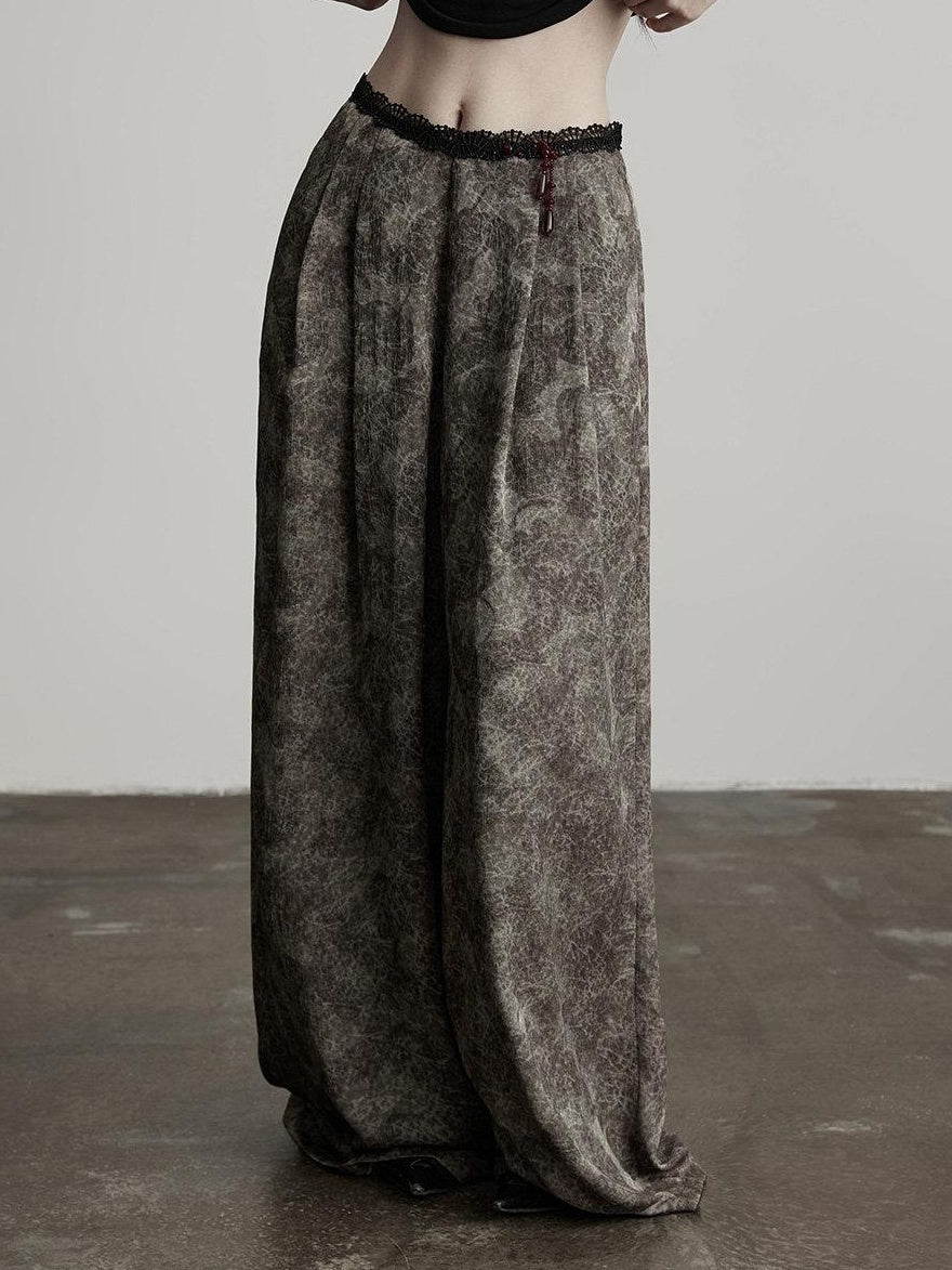 INDULGE Wrinkle Free Polyester Elastic Waist Pockets Loose Women Gray Wide-Leg Pants