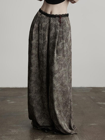 INDULGE Wrinkle Free Polyester Elastic Waist Pockets Loose Women Gray Wide-Leg Pants