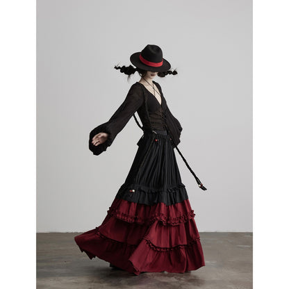 INDULGE Wrinkle Free Rayon Blend Patchwork A Line Mid Waist Women Tiered Skirts
